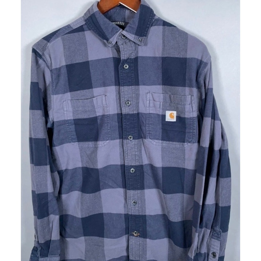 Carhartt Rugged Flex Flannel Shirt Mens 3XL Tall Gray Black Plaid Relaxed Fit